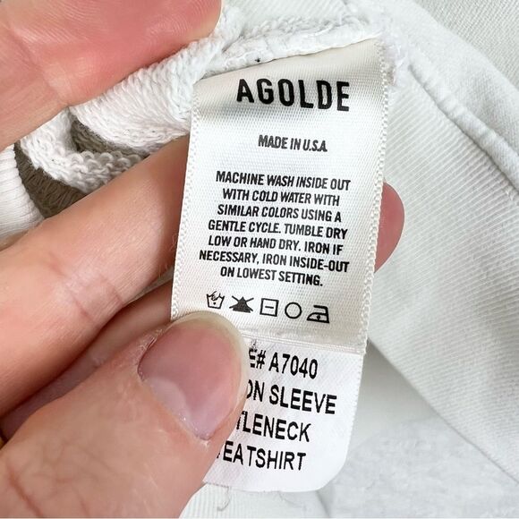 AGOLDE Balloon Sleeve Turtleneck Sweatshirt Sz S Ivory Relaxed Casual Chic - Picture 11 of 14